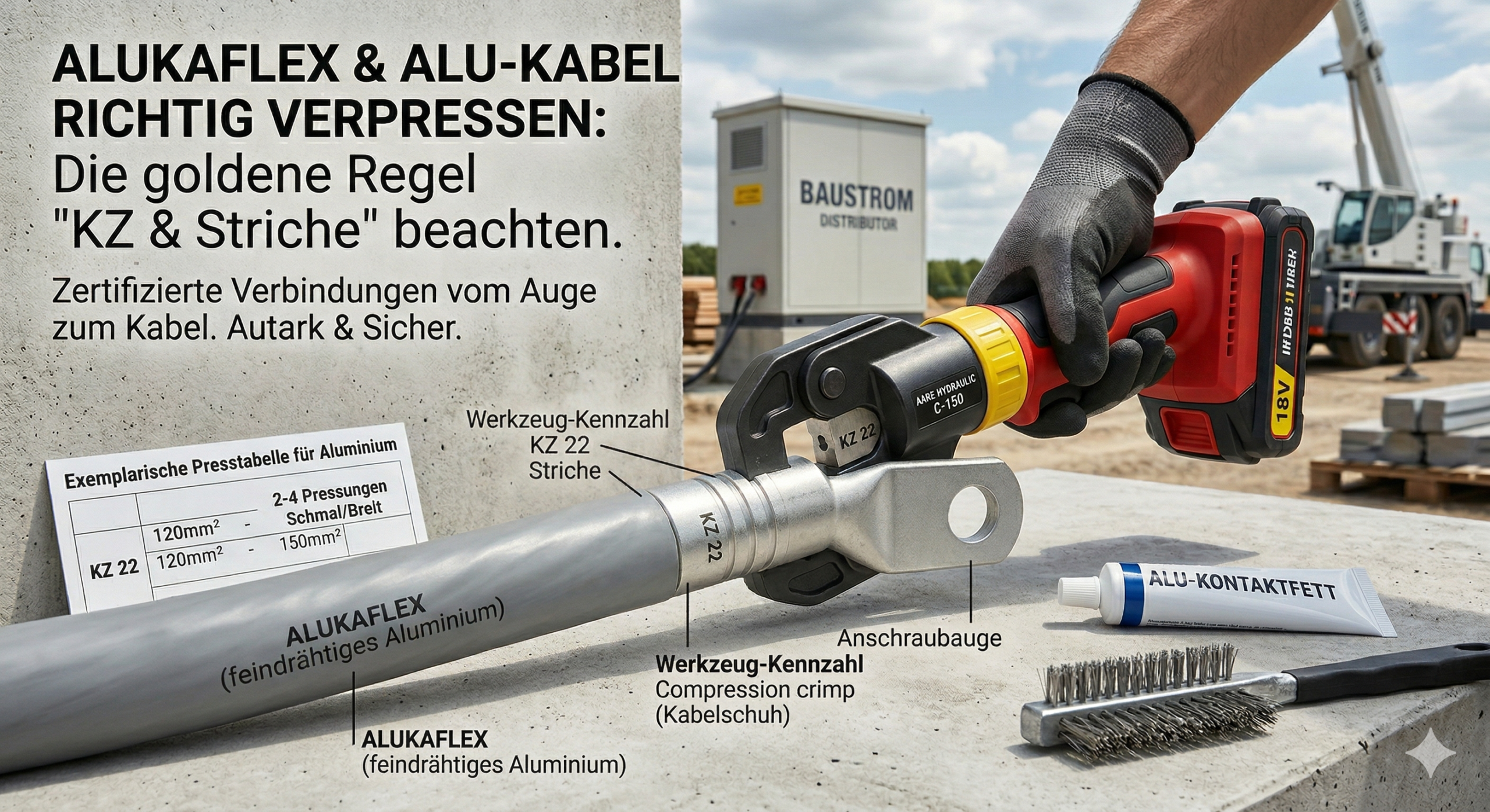 Alukaflex & Aluminiumkabel richtig pressen: Klauke Presstabelle & Anleitung